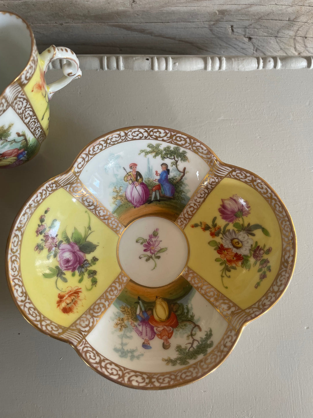 Dresden Tea Cups and Saucers, Set of 4 | Memory Lane Antiques